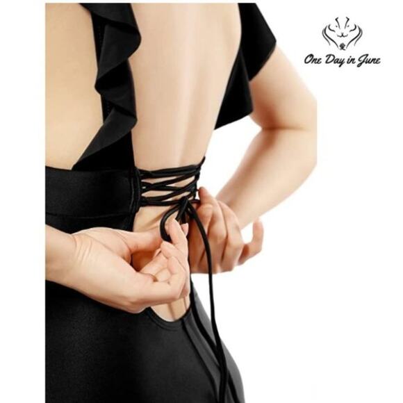 Soyml Ruffle Tummy Control Criss Cross Tie Back One Piece Size S - Picture 3 of 4